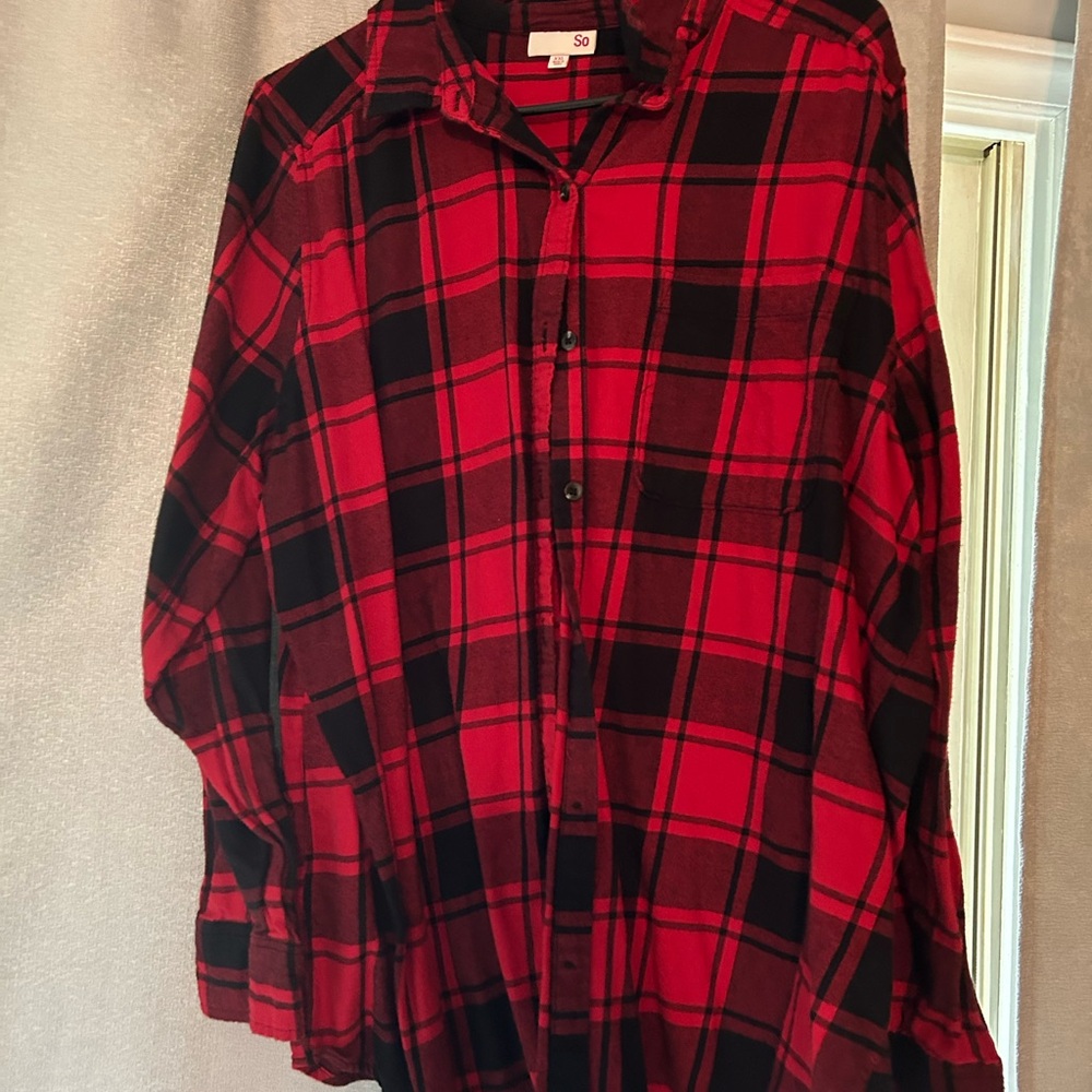 Red and Black Plaid Button-Up Shirt